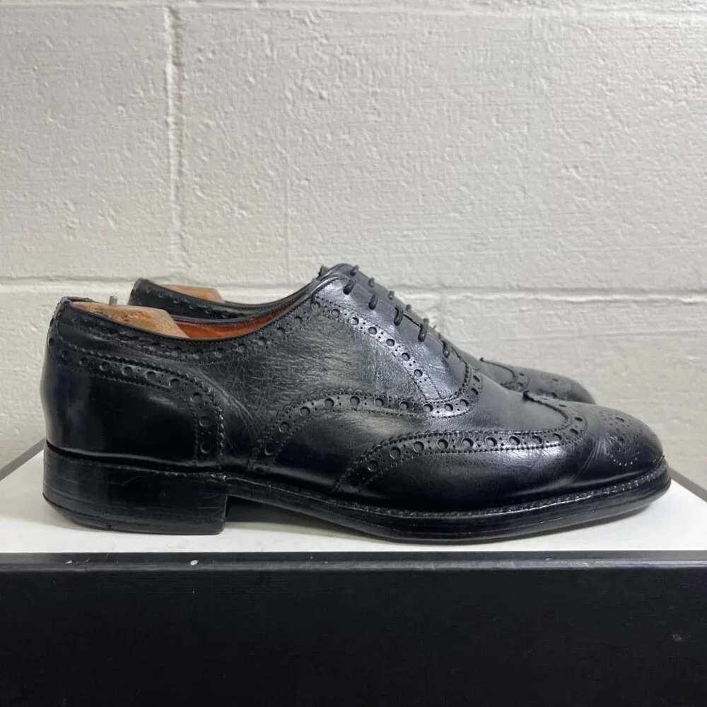 Roberto Ugolini Black Leather Wingtip Oxford Dress Shoes Lace up Men's‎ 8.5